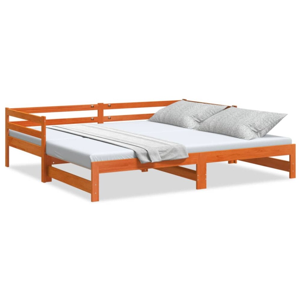 vidaXL Dagbädd med extrasäng vaxad brun 80x200 cm massiv furu