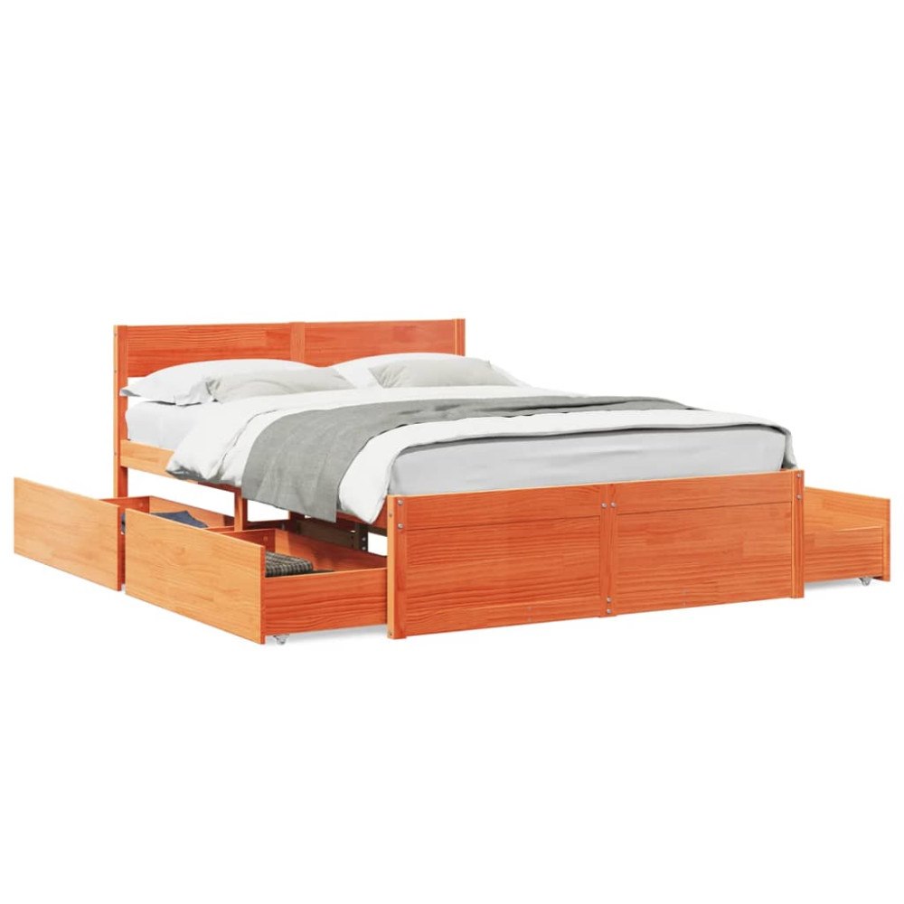 vidaXL Sängram utan madrass vaxbrun 140x190 cm massiv furu