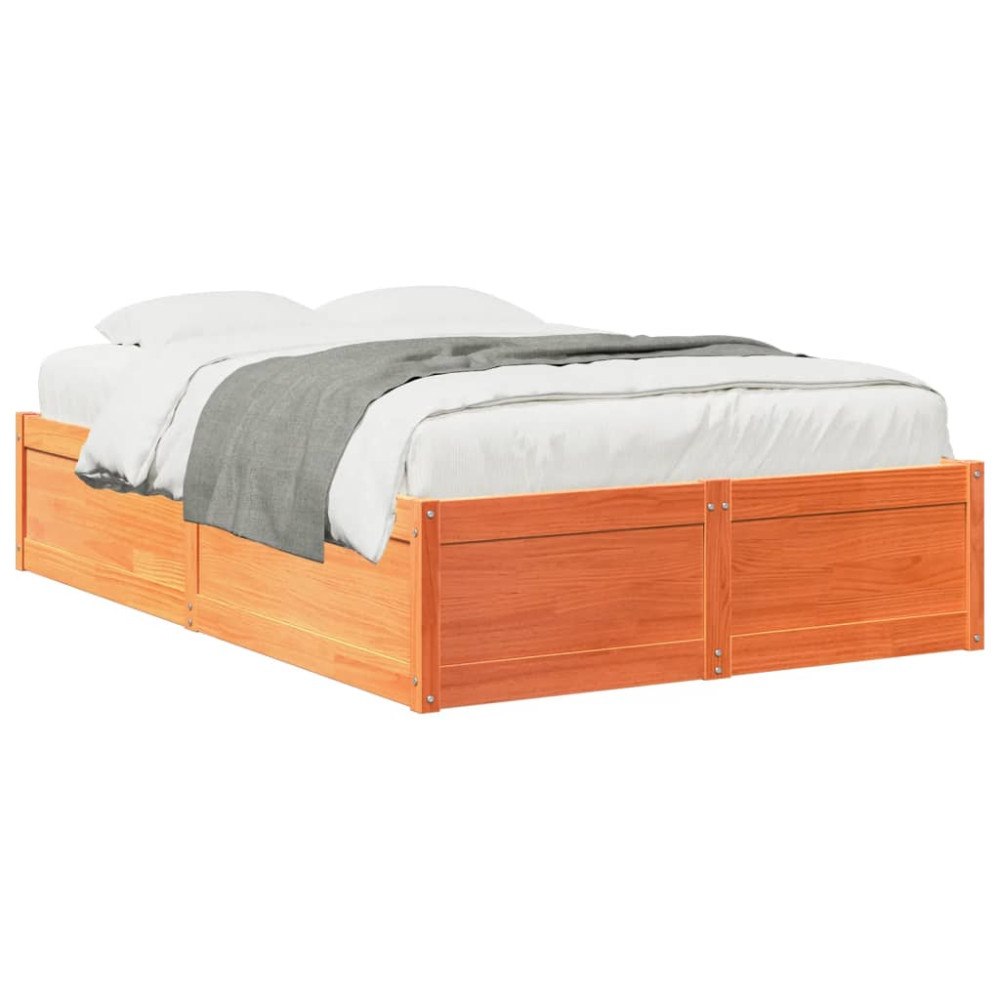 vidaXL Sängram utan madrass vaxbrun 120x190 cm massiv furu