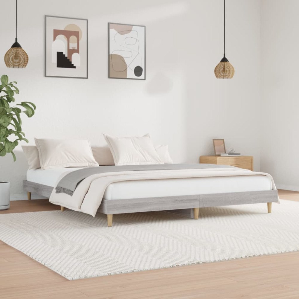 vidaXL Sängram grå sonoma 200x200 cm konstruerad trä