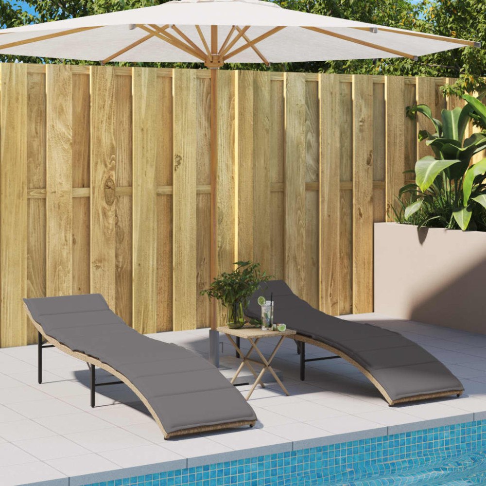 vidaXL Solsängar 2 st med dynor beige konstrotting
