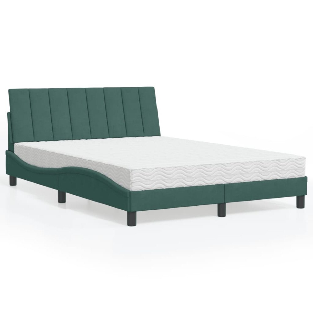 vidaXL Bed with Mattress "Hanko" Dark Green 140x190 cm Velvet