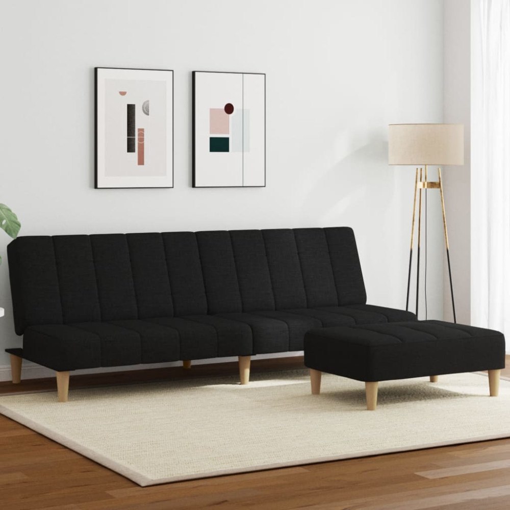 vidaXL Bäddsoffa 2-sits med fotpall svart tyg