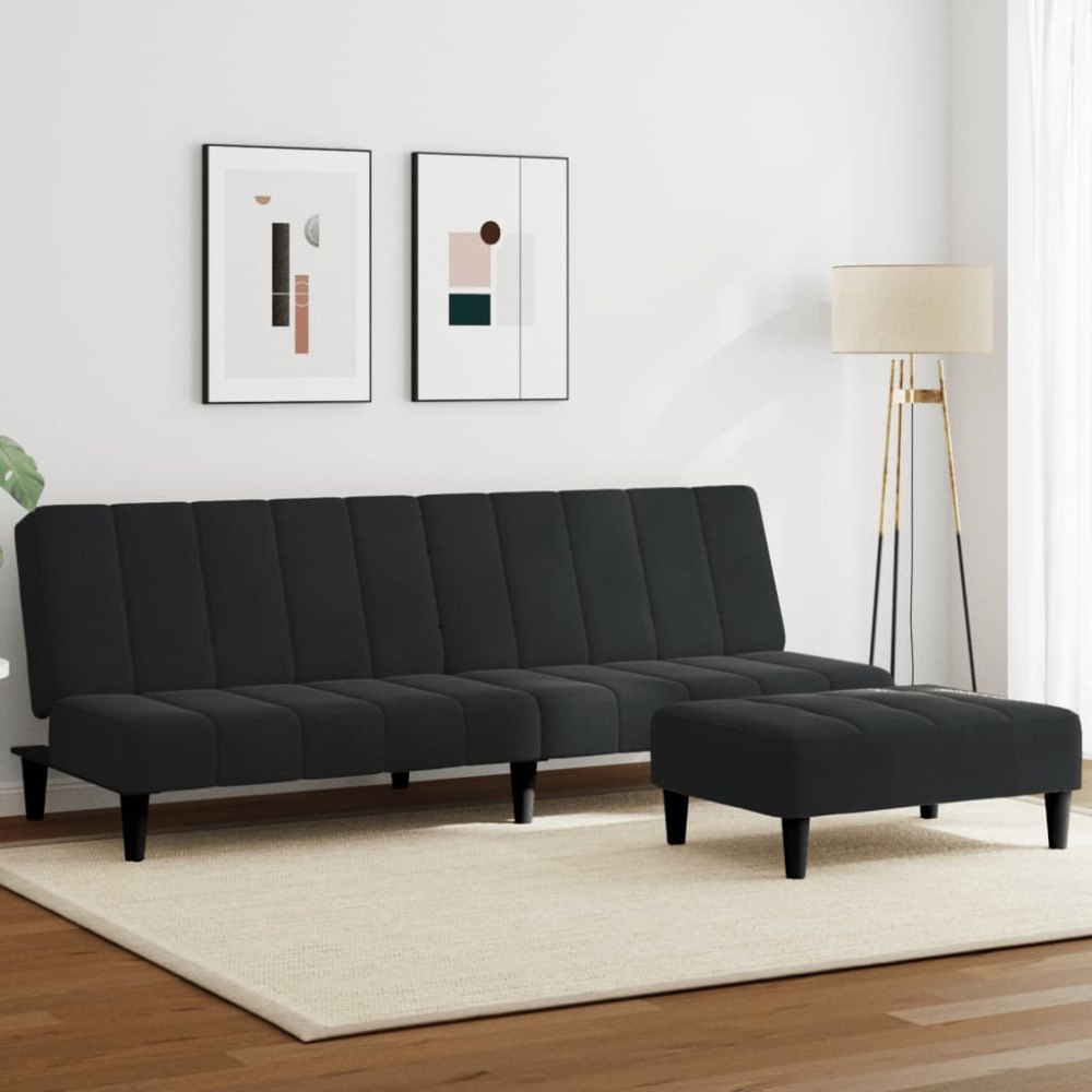 vidaXL Bäddsoffa 2-sits med fotpall svart sammet
