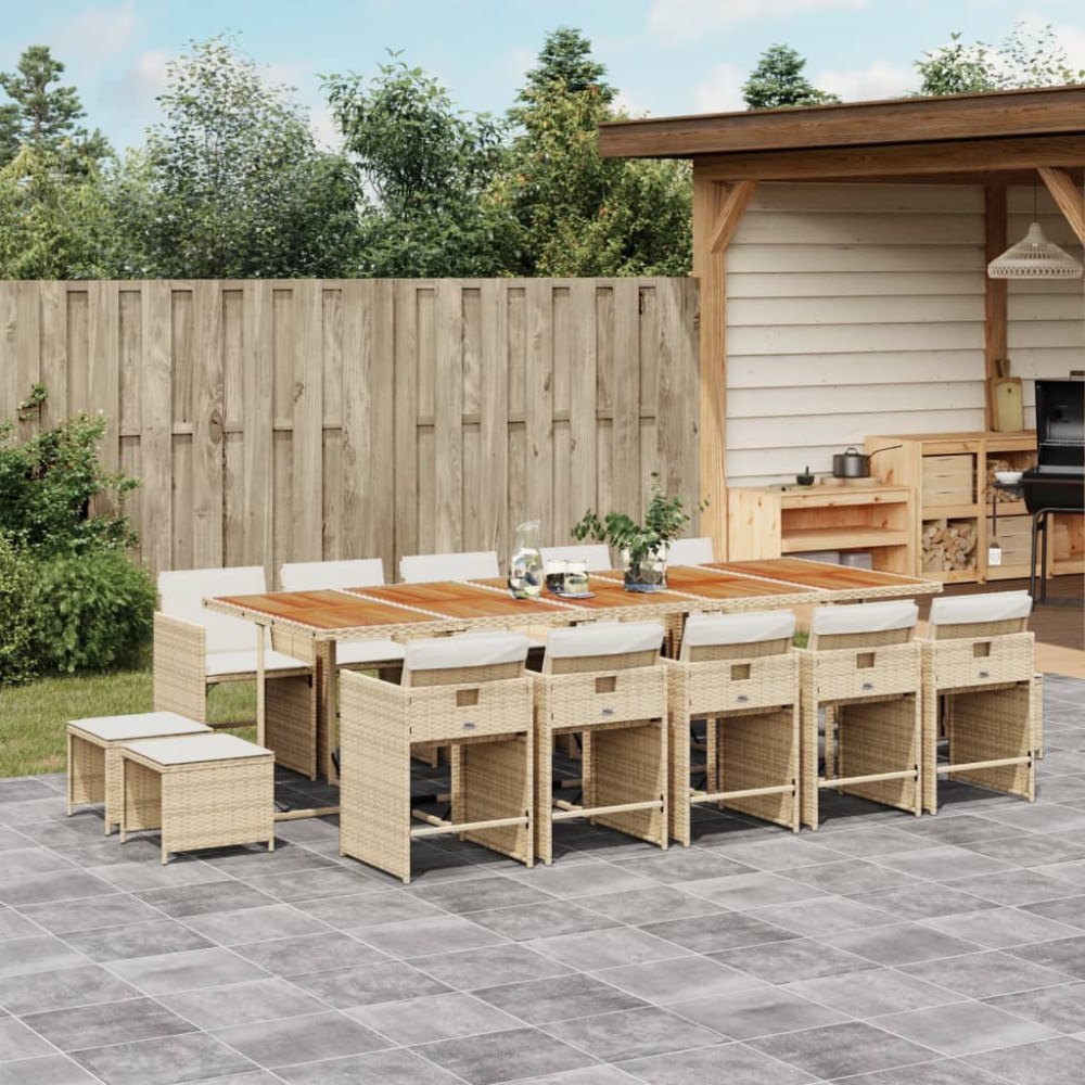 vidaXL Matgrupp för trädgården med dynor 15 delar beige konstrotting