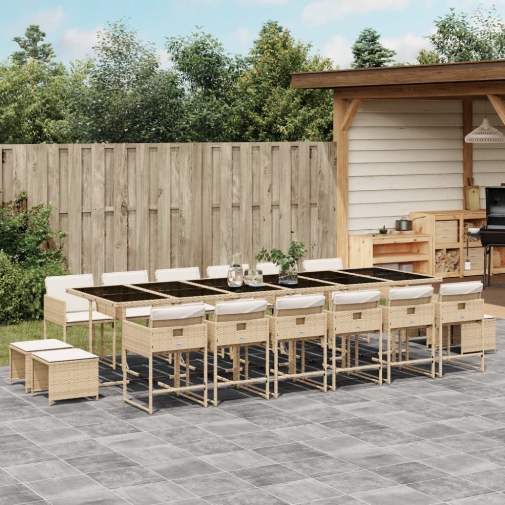 vidaXL Matgrupp för trädgården med dynor 17 delar beige konstrotting
