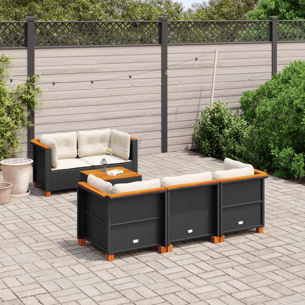 vidaXL Loungegrupp med dynor 6 delar svart konstrotting