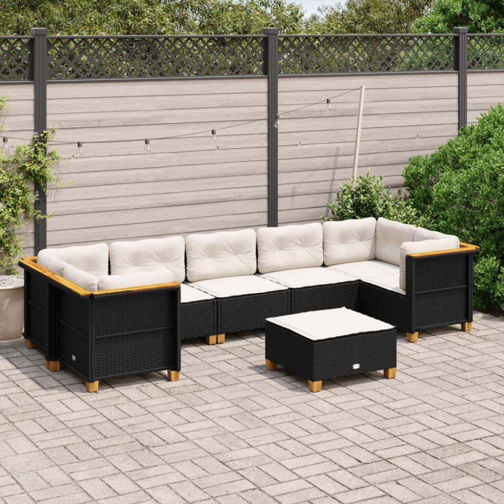 vidaXL Loungegrupp för trädgården med dynor 8 delar svart konstrotting