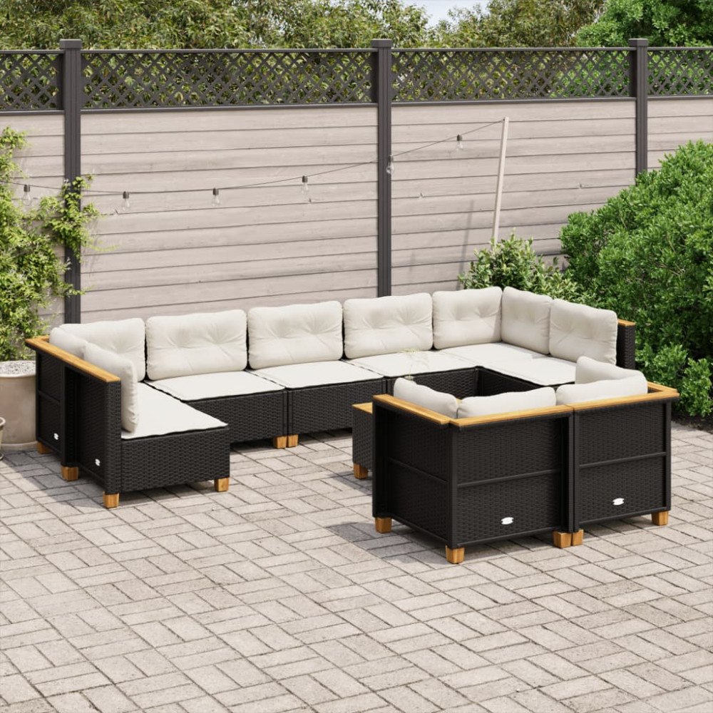 vidaXL Loungegrupp 10 delar med svarta dynor konstrotting