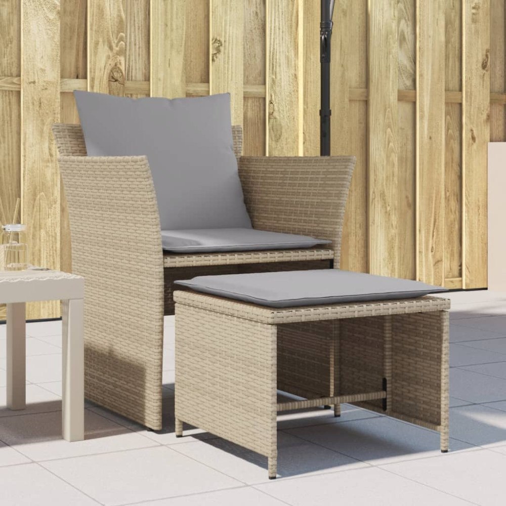 vidaXL Trädgårdsfåtölj med fotpall beige konstrotting