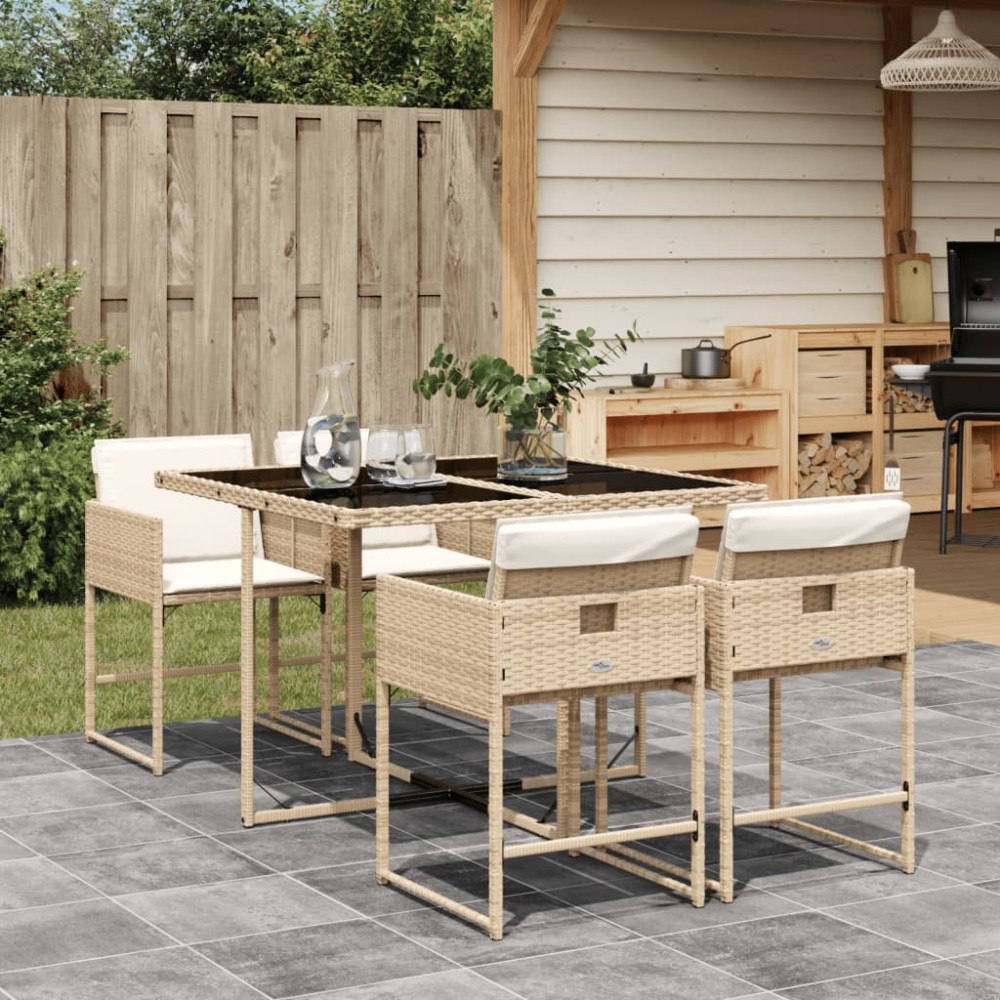 vidaXL Matgrupp för trädgården med dynor 5 delar beige konstrotting