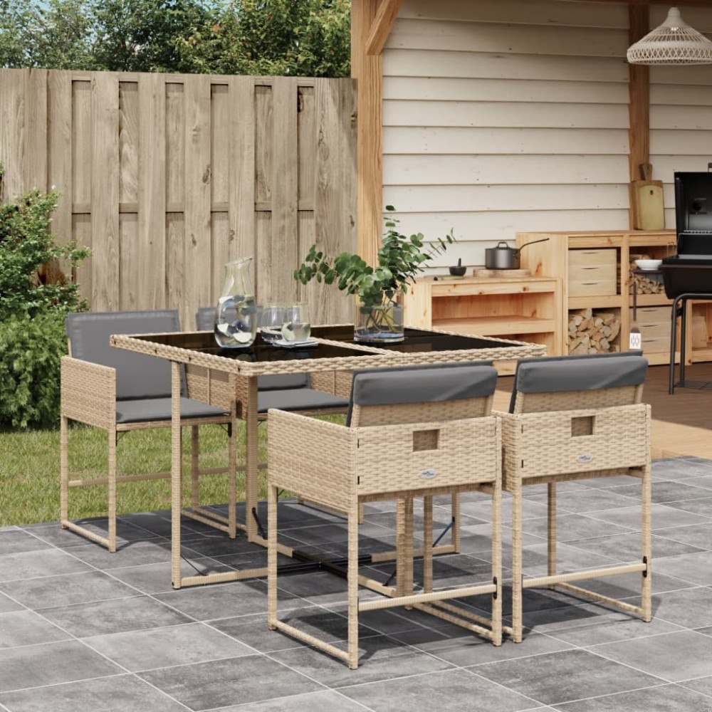 vidaXL Matgrupp för trädgården med dynor 5 delar mixbeige konstrotting