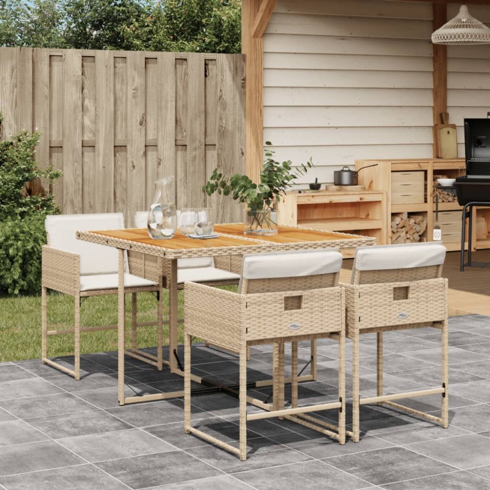 vidaXL Matgrupp för trädgården med dynor 5 delar beige konstrotting