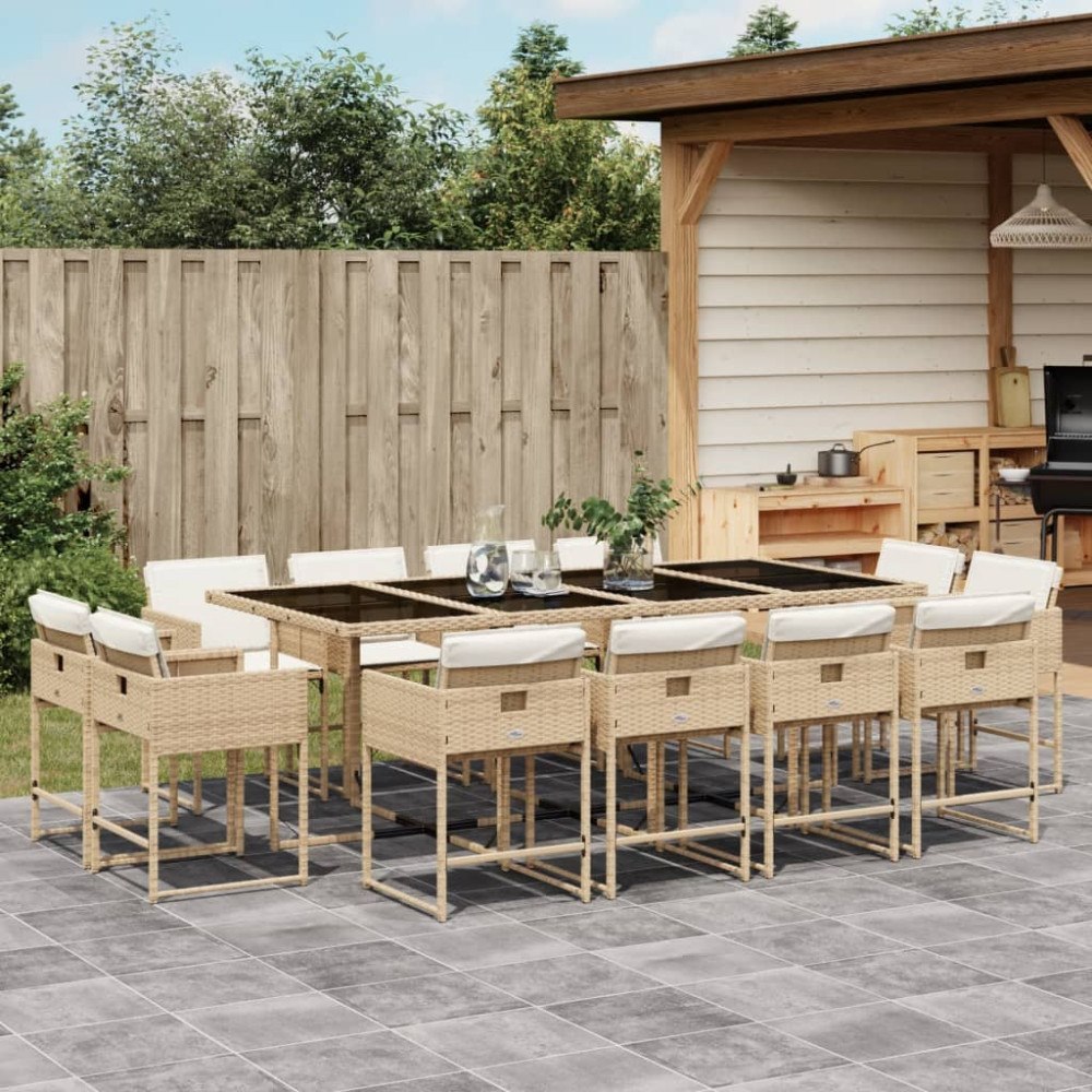 vidaXL Matgrupp för trädgården med dynor 13 delar beige konstrotting