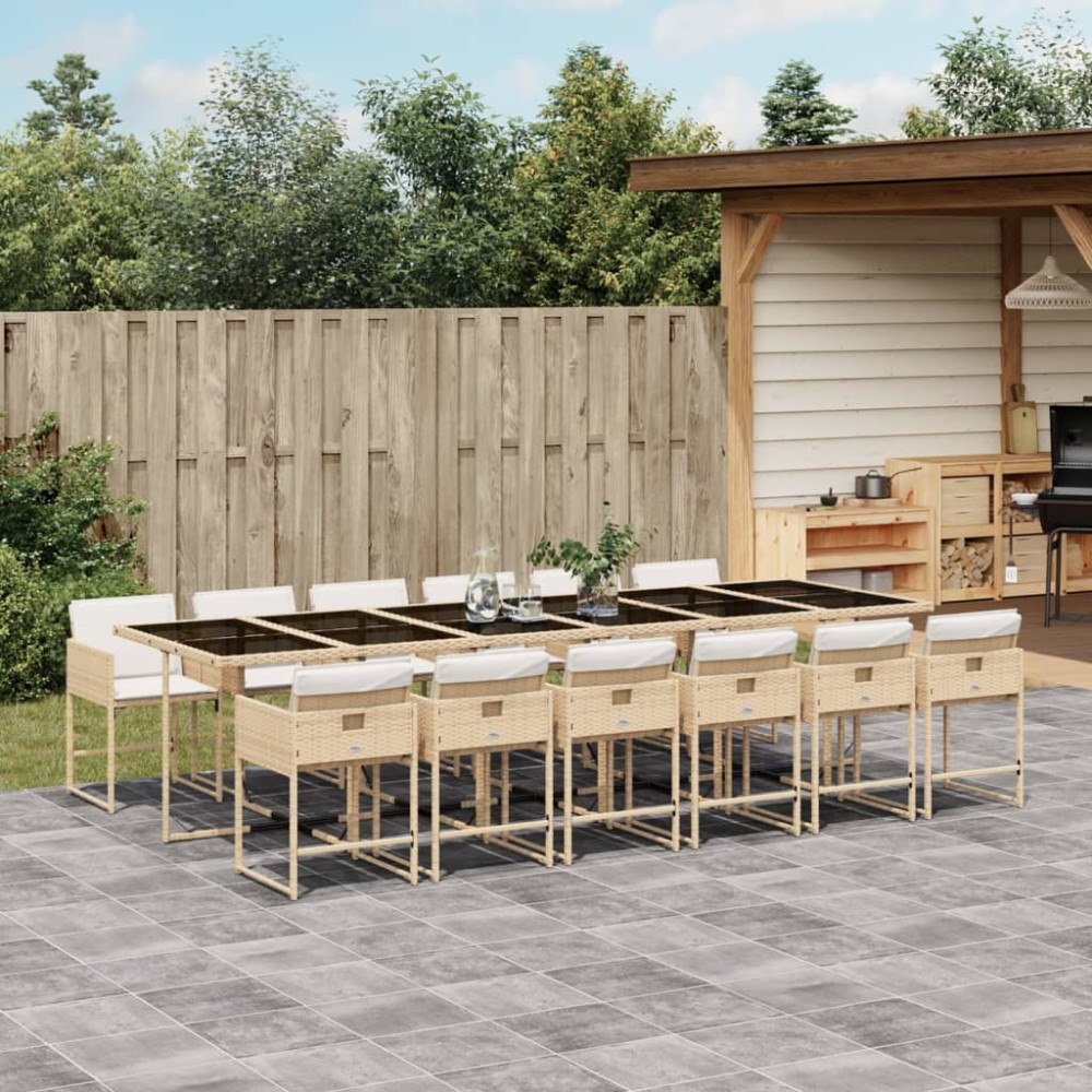 vidaXL Matgrupp för trädgården med dynor 13 delar beige konstrotting
