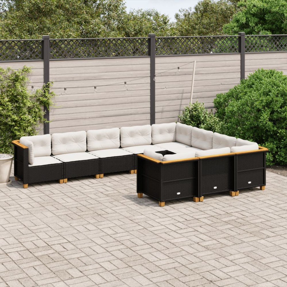 vidaXL Loungegrupp 10 delar med svarta dynor konstrotting