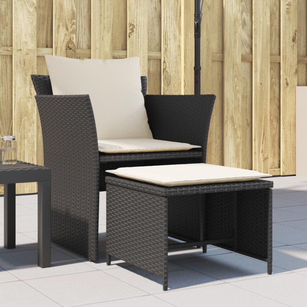 vidaXL Reclinerstol för trädgården med fotpall svart konstrotting