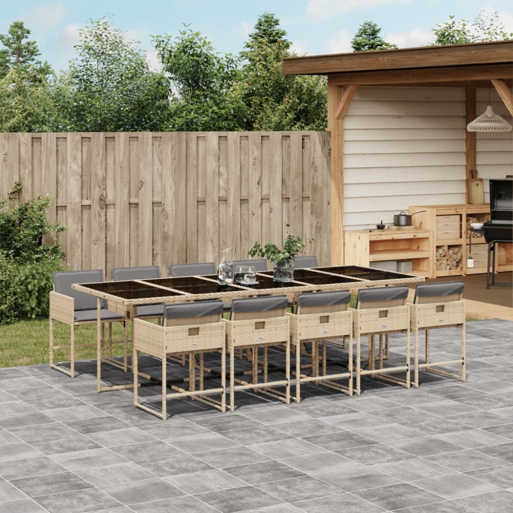 vidaXL Matgrupp för trädgården med dynor 11delar mixbeige konstrotting