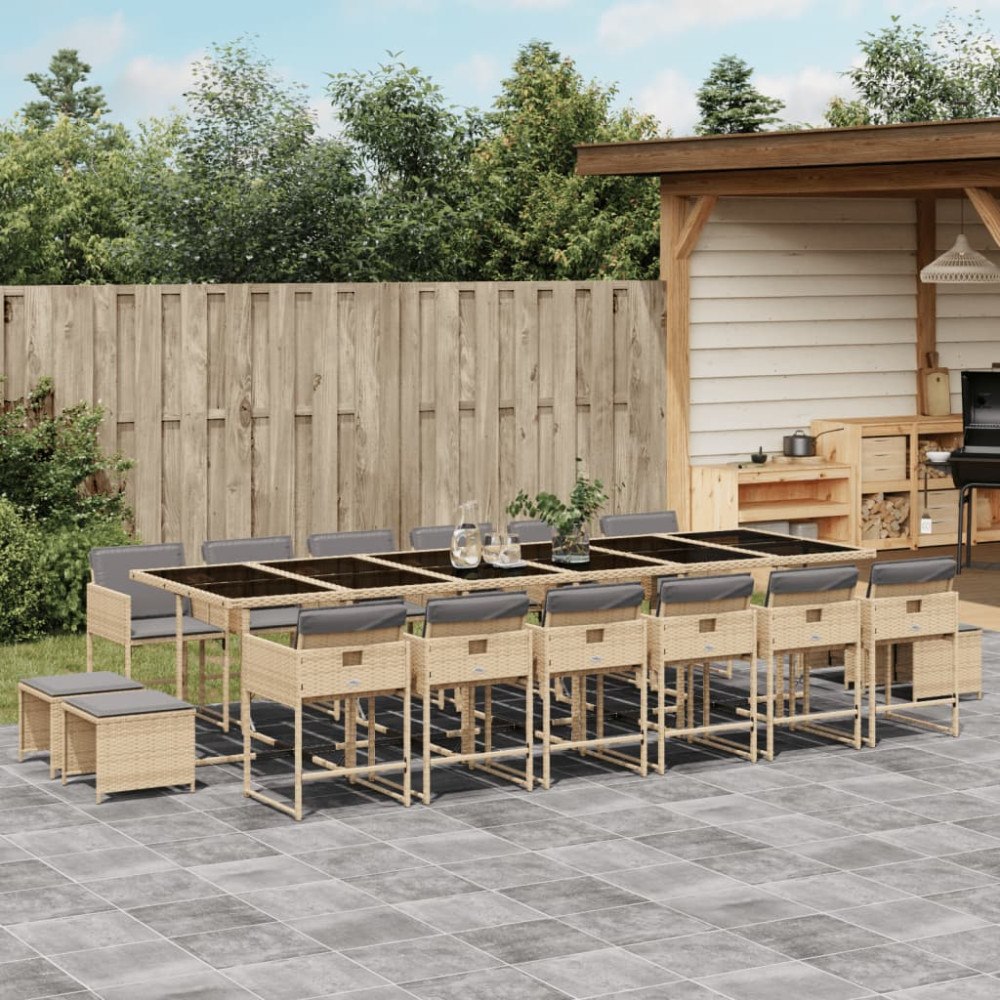 vidaXL Matgrupp för trädgården med dynor 17delar mixbeige konstrotting