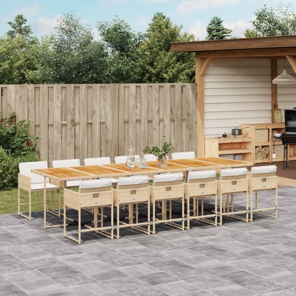 vidaXL Matgrupp för trädgården med dynor 13 delar beige konstrotting
