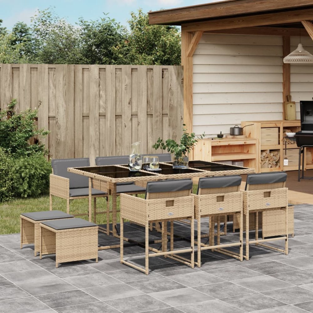 vidaXL Matgrupp för trädgården med dynor 11delar mixbeige konstrotting