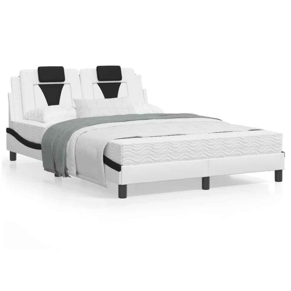 vidaXL Bed Frame "Viana" without Mattress White and Black 140x190 cm Faux Leather
