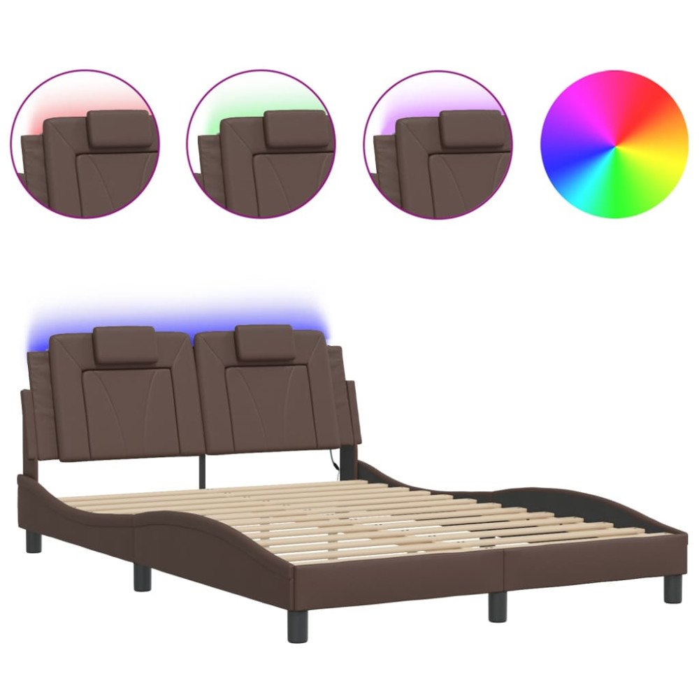 vidaXL Bed Frame "Viana" with LED without Mattress Brown 140x190 cm