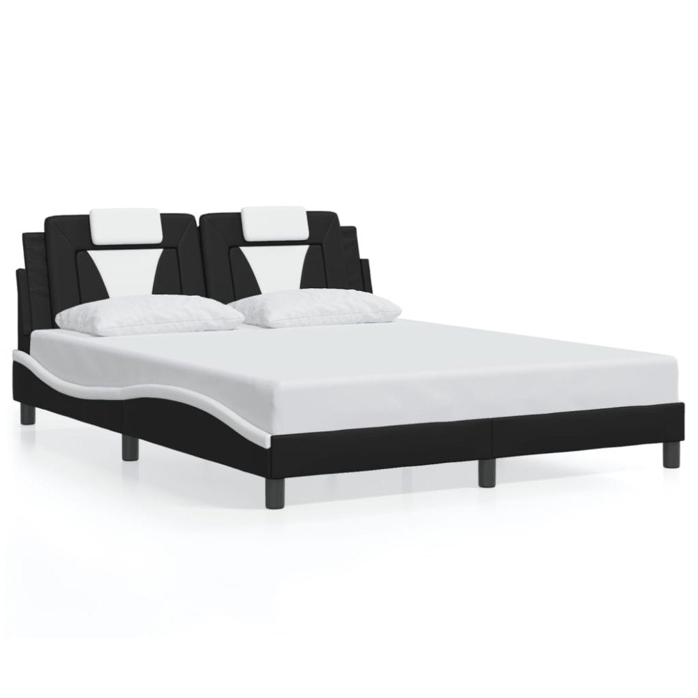vidaXL Bed Frame "Viana" with LED without Mattress Black and White 160x200 cm
