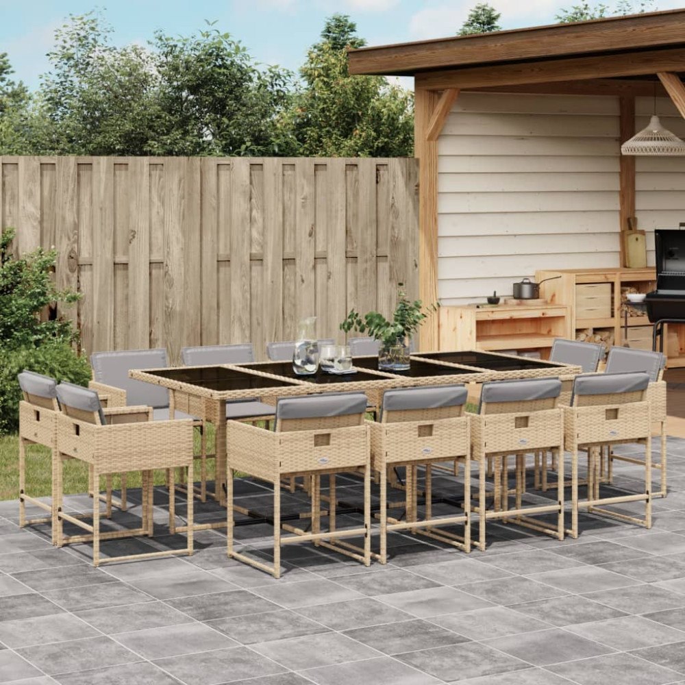 vidaXL Matgrupp för trädgården med dynor 13delar mixbeige konstrotting