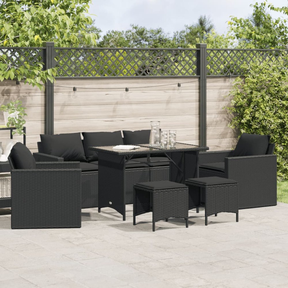 vidaXL Loungegrupp med dynor 6 delar svart konstrotting