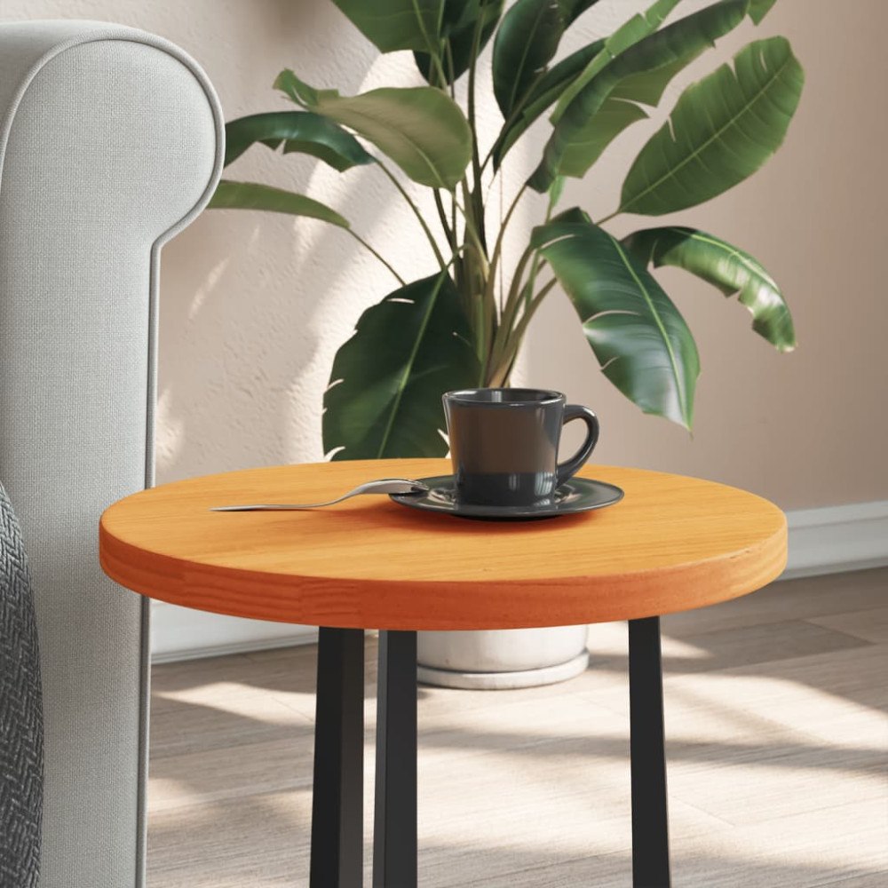 vidaXL Bordsskiva rund vaxad brun Ø40x2,5 cm massiv furu