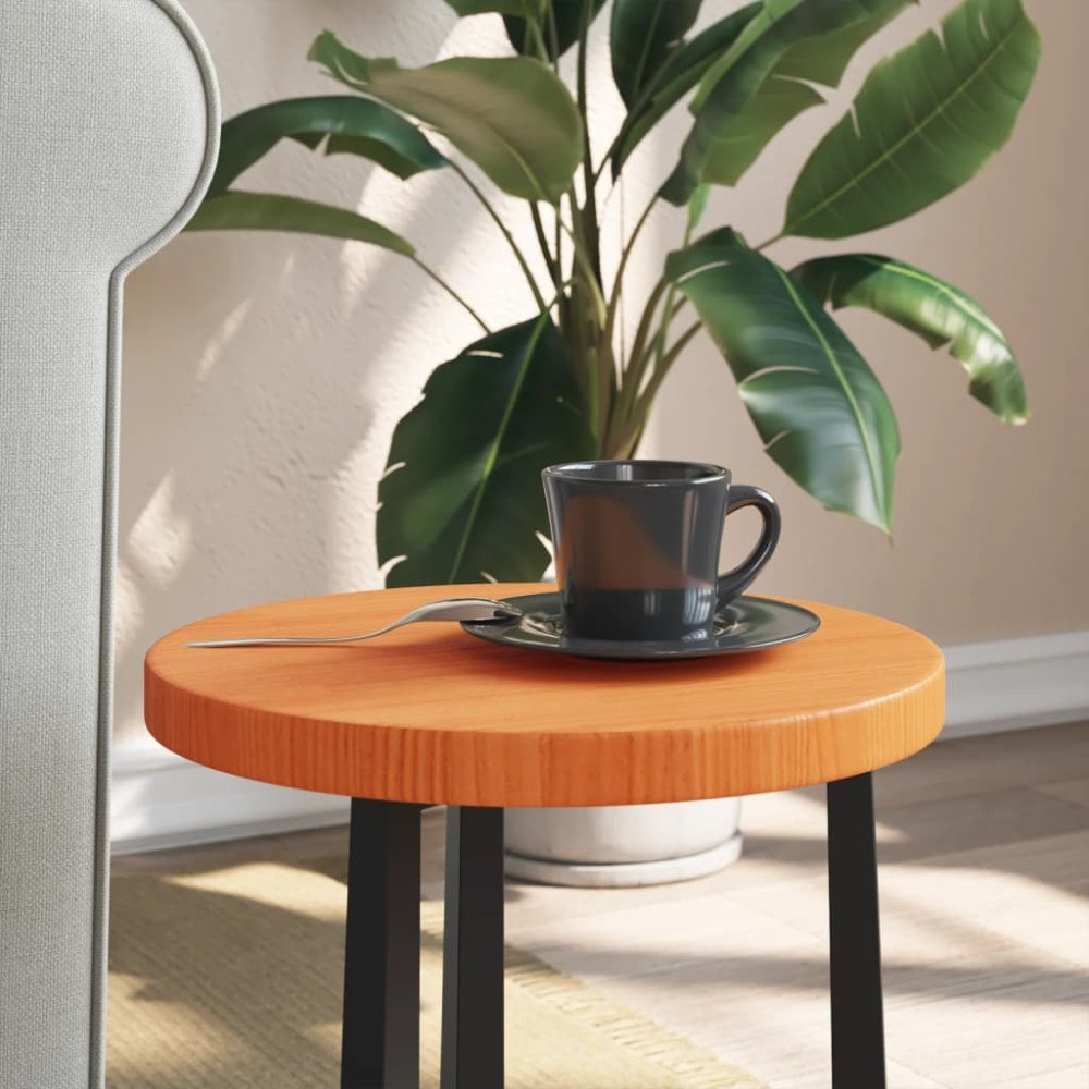 vidaXL Bordsskiva rund vaxad brun Ø30x2,5 cm massiv furu