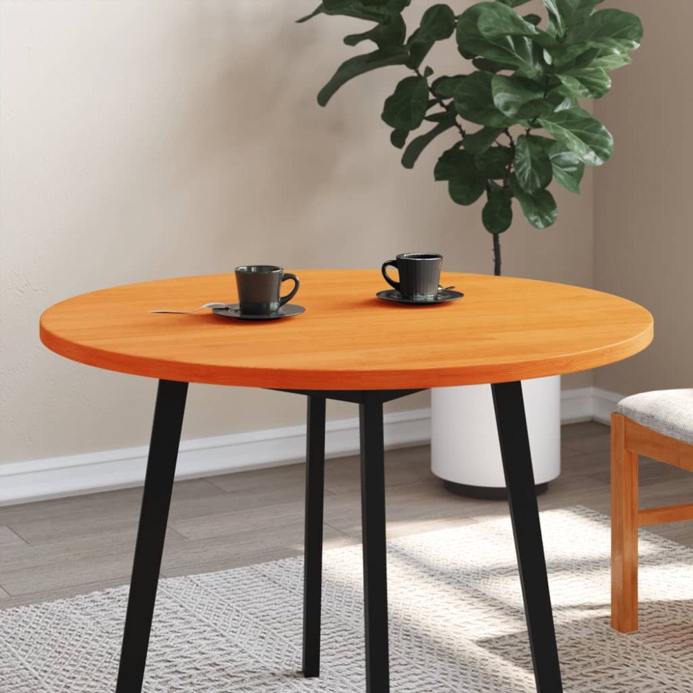 vidaXL Bordsskiva rund vaxad brun Ø90x2,5 cm massiv furu