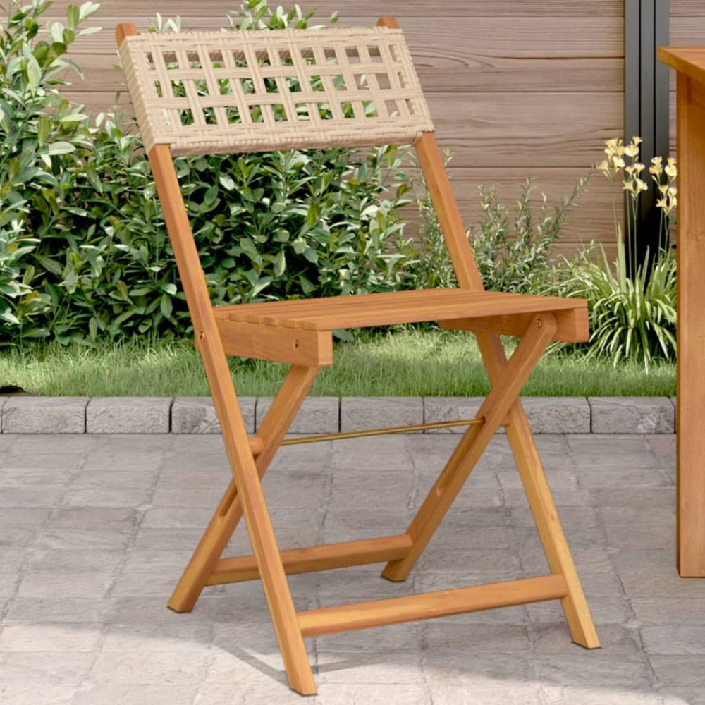 vidaXL Caféstolar 2 st beige massiv akacia och konstrotting