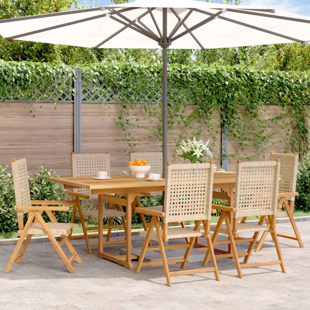vidaXL Matgrupp för trädgården 7 delar beige konstrotting/massivt trä