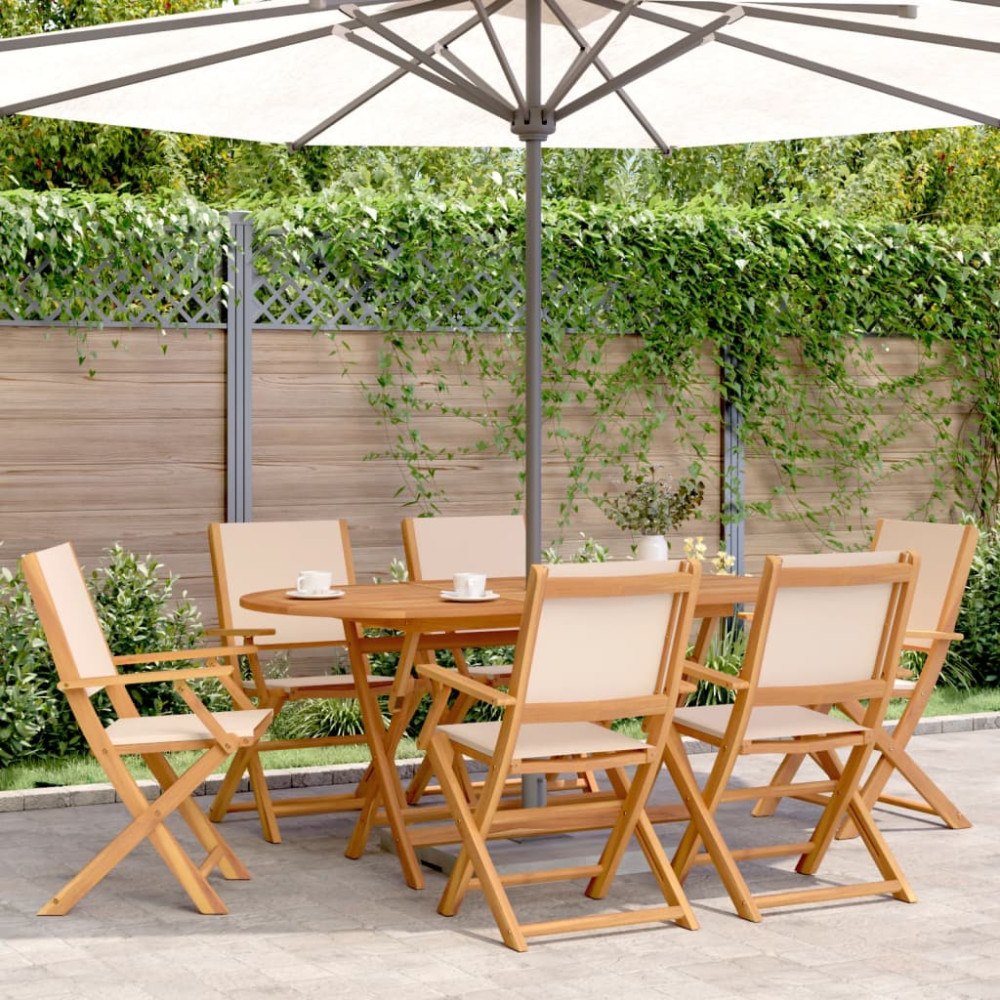 vidaXL Matgrupp för trädgården 7 delar beige tyg och massivt trä