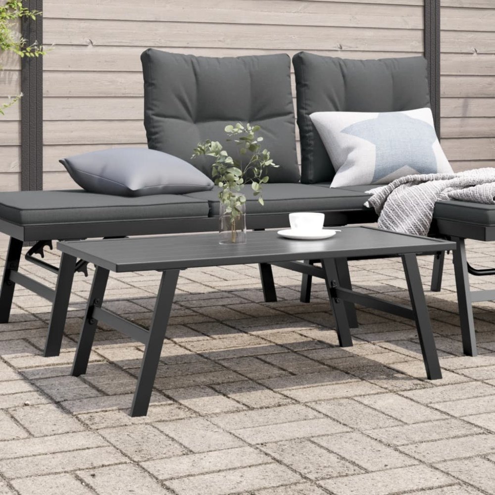 vidaXL Soffbord för trädgård svart 90x45x35 cm pulverlackerat stål