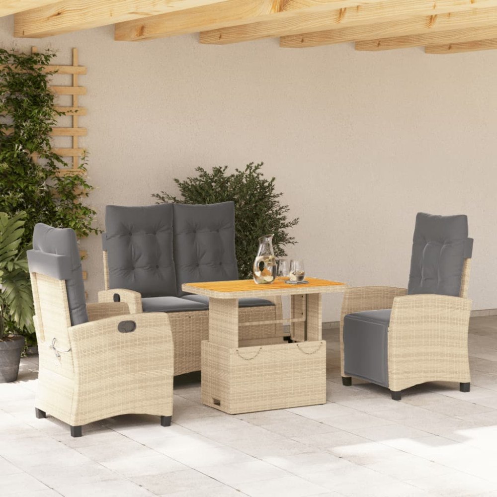 vidaXL Soffgrupp för trädgården med dynor 4 delar beige konstrotting
