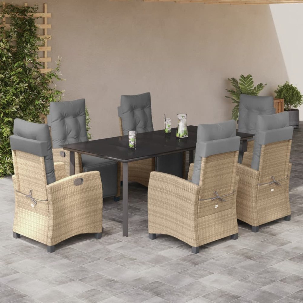 vidaXL Matgrupp för trädgården med dynor 7 delar mixbeige konstrotting
