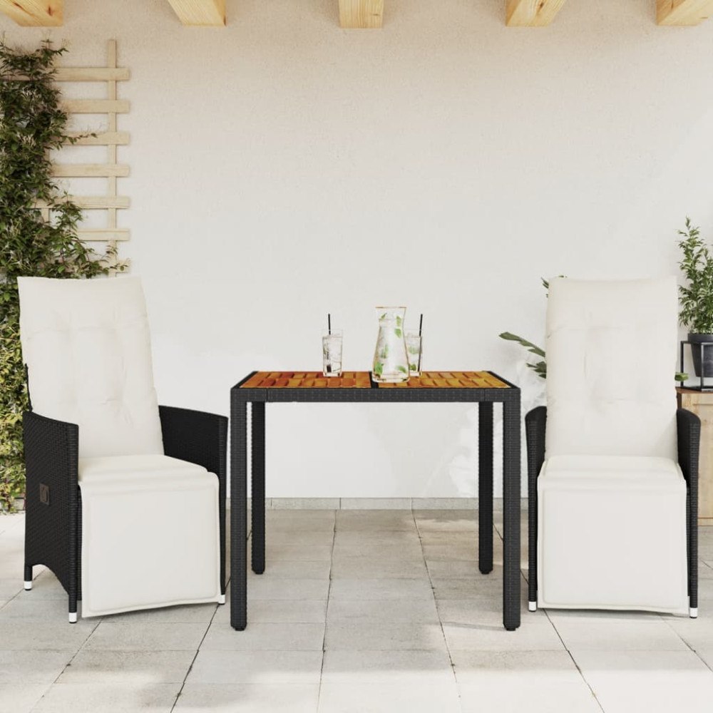 vidaXL Caféset med dynor 3 delar svart konstrotting