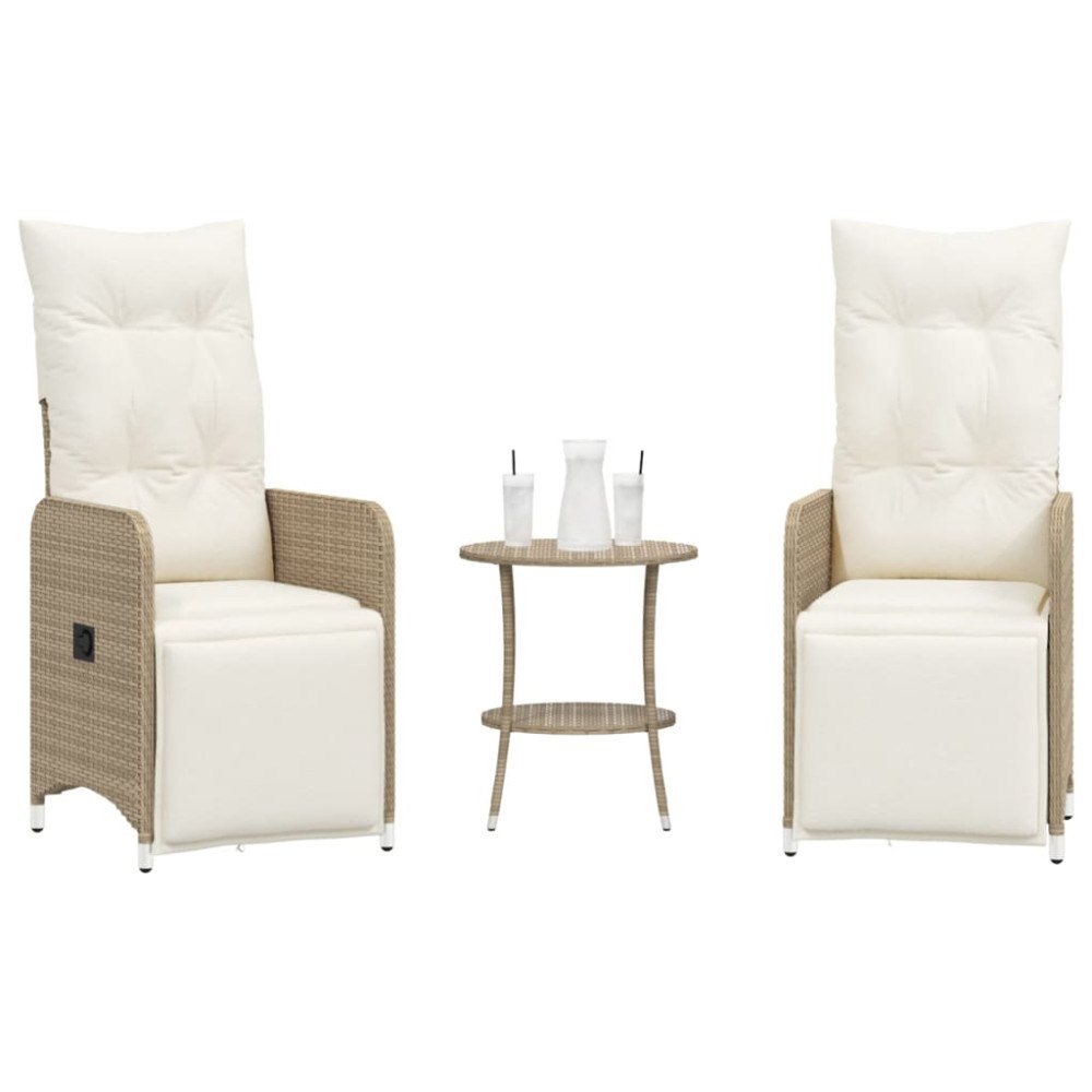 vidaXL Justerbara trädgårdsstolar 2 st med bord beige konstrotting