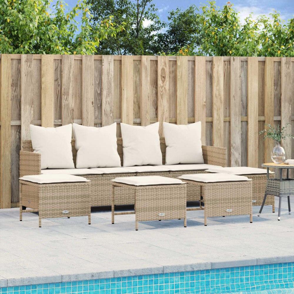 vidaXL Soffgrupp för trädgården med dynor 5 delar beige konstrotting