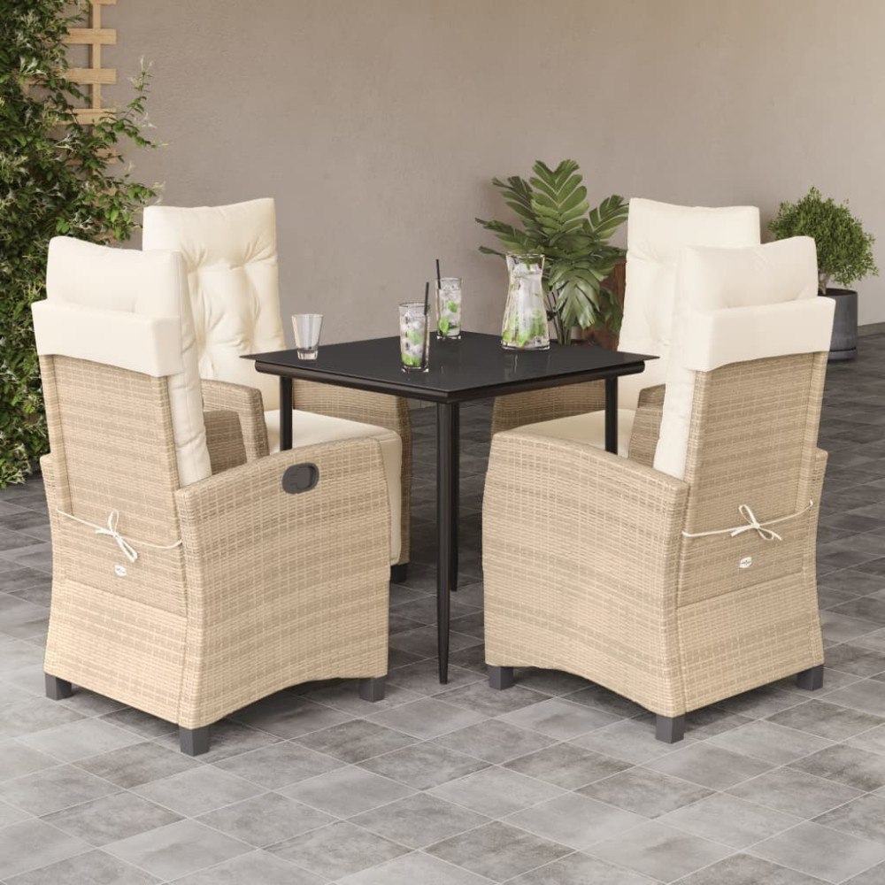 vidaXL Matgrupp för trädgården med dynor 5 delar beige konstrotting