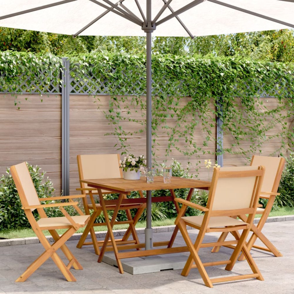 vidaXL Matgrupp för trädgården 5 delar beige tyg och massivt trä