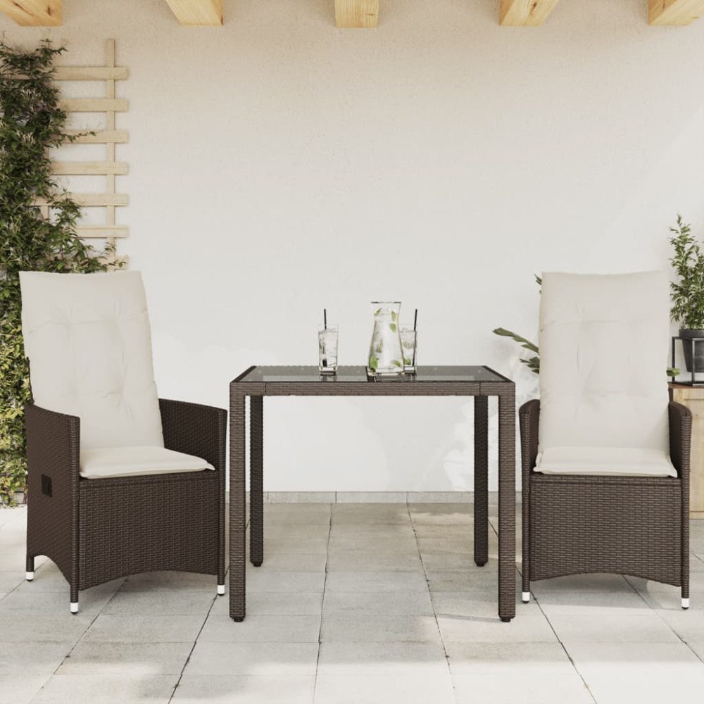 vidaXL Bistrogrupp med dynor 3 delar brun konstrotting