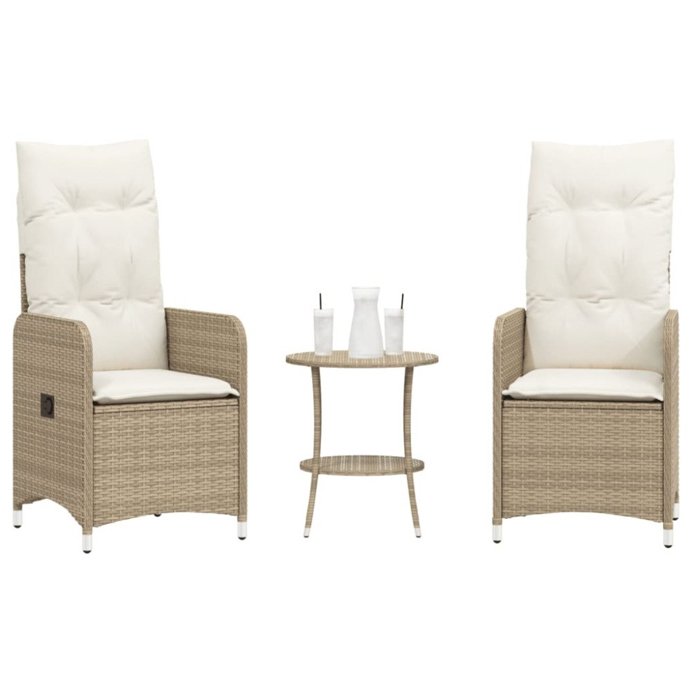 vidaXL Justerbara trädgårdsstolar 2 st med bord beige konstrotting