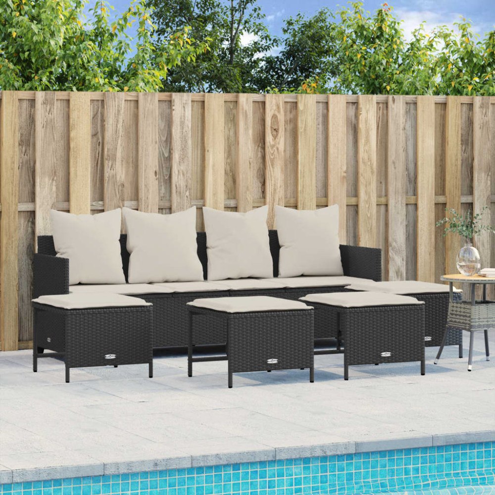 vidaXL Loungegrupp för trädgården med dynor 5 delar svart konstrotting