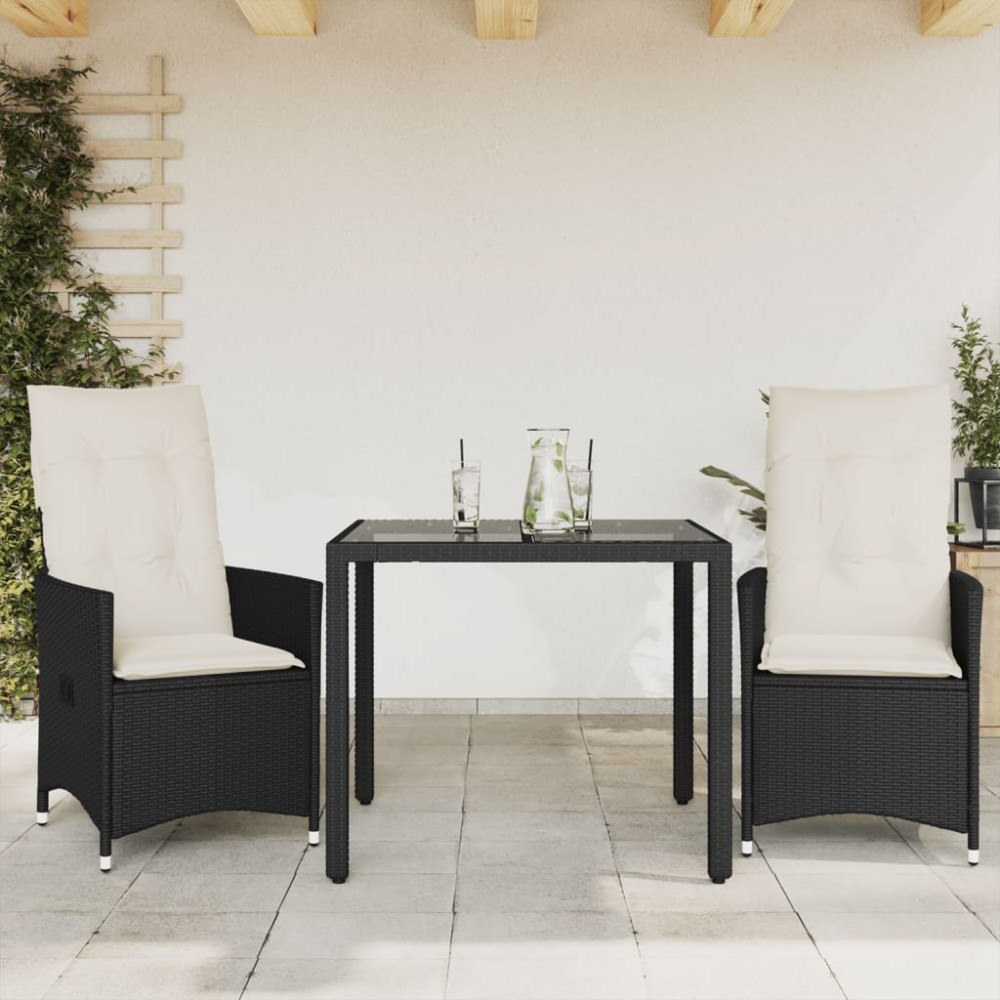 vidaXL Caféset med dynor 3 delar svart konstrotting