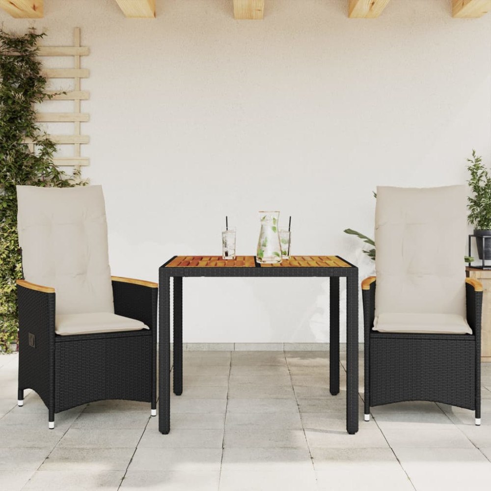 vidaXL Caféset med dynor 3 delar svart konstrotting