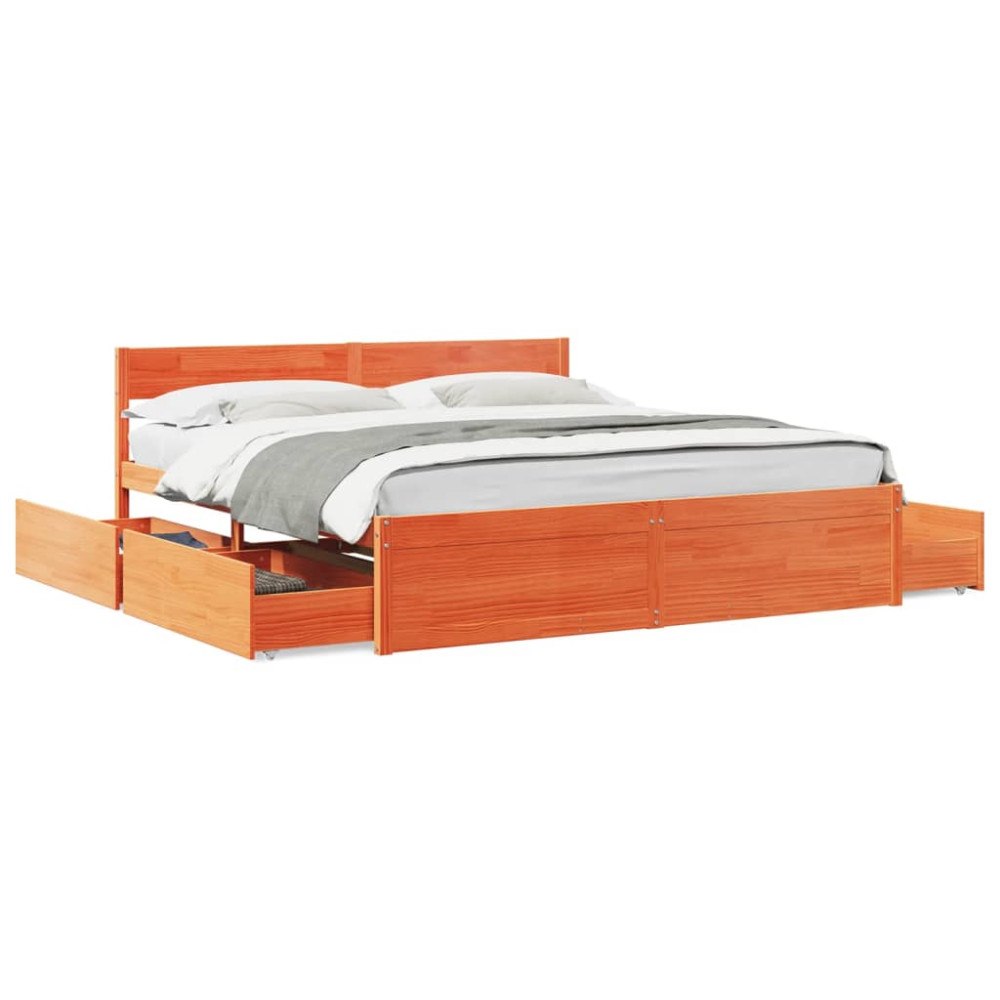 vidaXL Sängram utan madrass vaxbrun 180x200 cm massiv furu